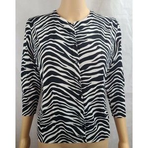 HBA Women's (M) Black & White Zebra 3/4 Sleeve Lightweight Cardigan Sweater